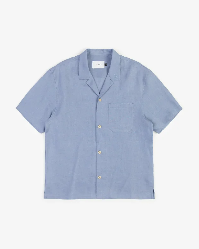 Bowling Shirt Leinen Mix - Hellblau-- Machine Wash Dry Clean Hand Wash