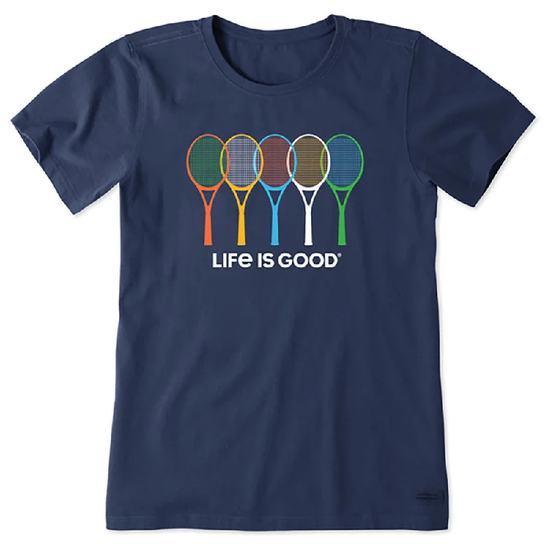 Life Is Good Tennis Spectrum Womens T-Shirt-- Sequined Glittery Shiny