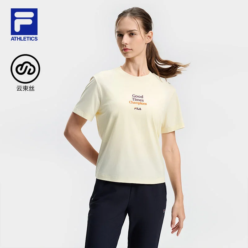 FILA CORE ATHLETICS TENNIS PREPPY NOSTALGIA Women Short Sleeve T-shirt (Navy / Yellow)-- Striped Floral Plaid FILA CORE ATHLETICS TENNIS PREPPY NOSTALGIA Women Short Sleeve T-shirt (Navy / Yellow)-- Striped Floral Plaid
