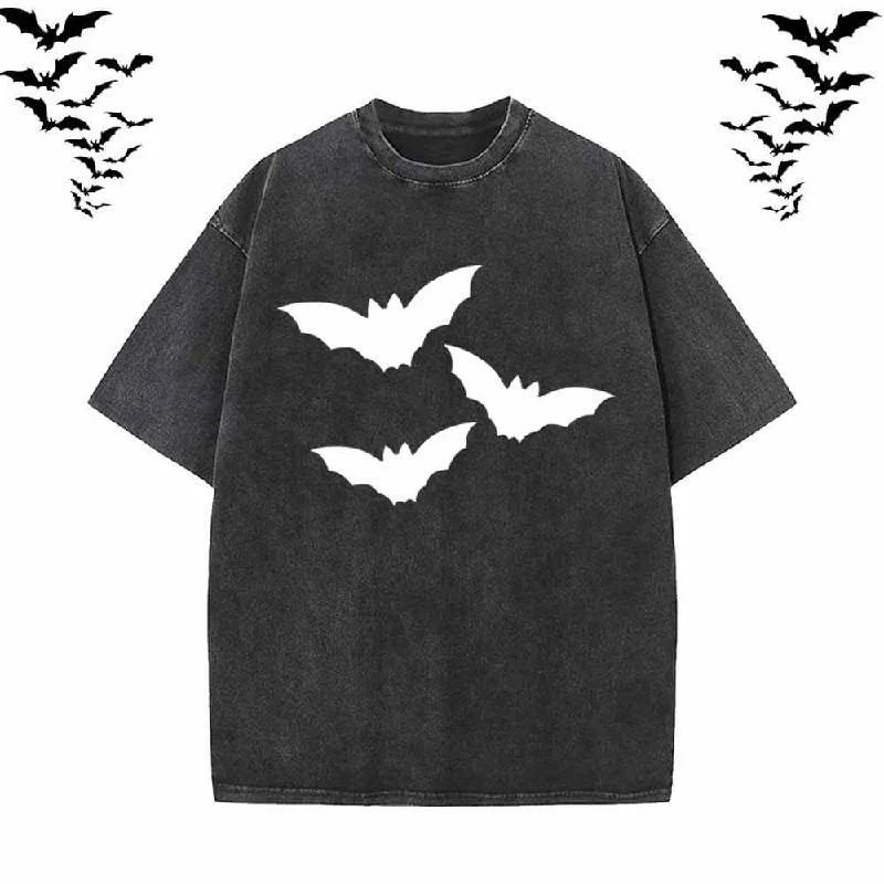 Simple Three Bat Halloween Short Sleeve T-shirt-- Beaded Sequined Faux Fur