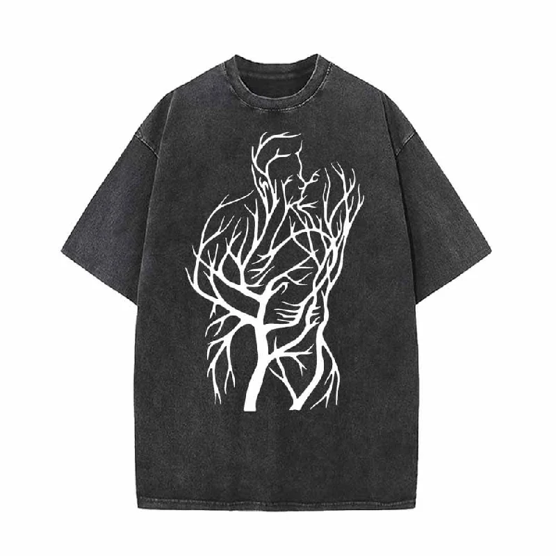 Withered Tree Vintage Washed T-shirt-- Mesh Canvas Denim