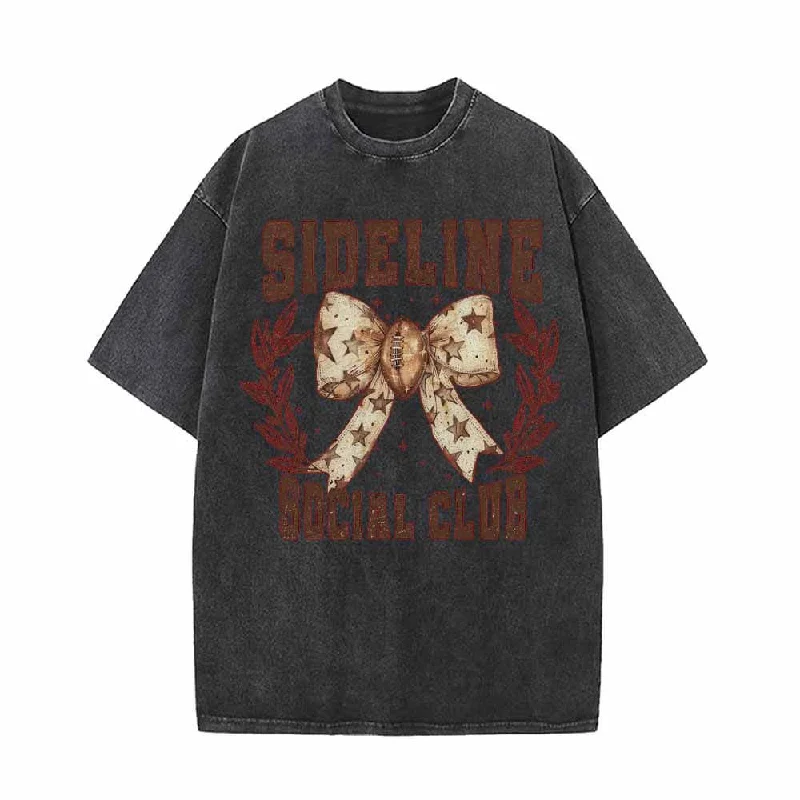 Sideline Social Club Bow Vintage Washed T-shirt-- Solid Print Embellished