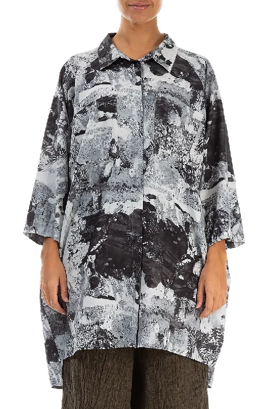 Longer Back Marble Silk Cotton Shirt-- Anti-Pilling Machine Wash Handmade