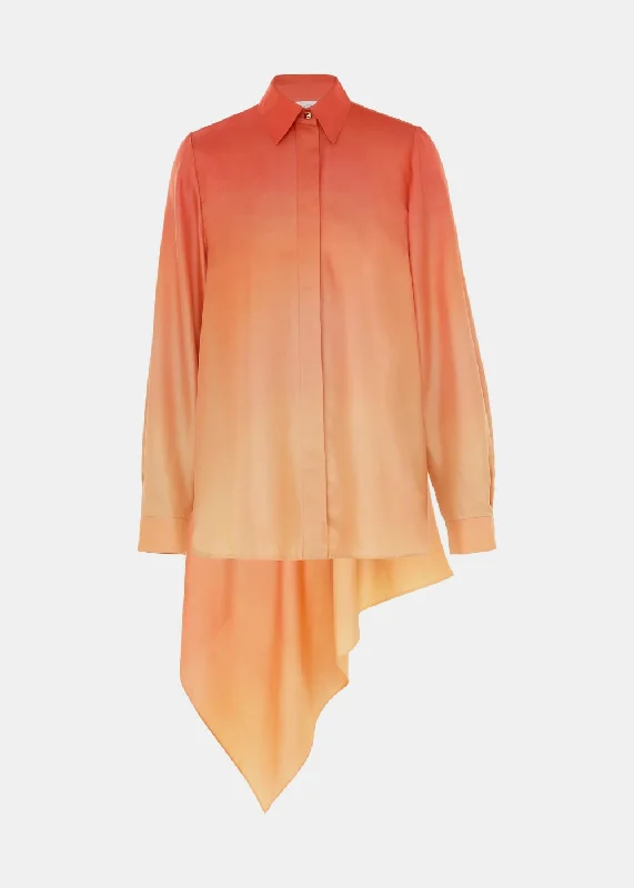 Red Fields Tranquillity Scarf Shirt-- Silk Blend Satin Velvet