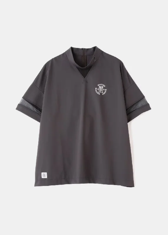 Charcoal Mock Neck T-Shirt-- Polka Dot Checkered Tartan