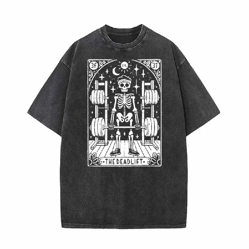 The Deadlift Tarot Card Skull Vintage Washed T-shirt-- Welt Pockets Slit Pockets Flap Pockets The Deadlift Tarot Card Skull Vintage Washed T-shirt-- Welt Pockets Slit Pockets Flap Pockets