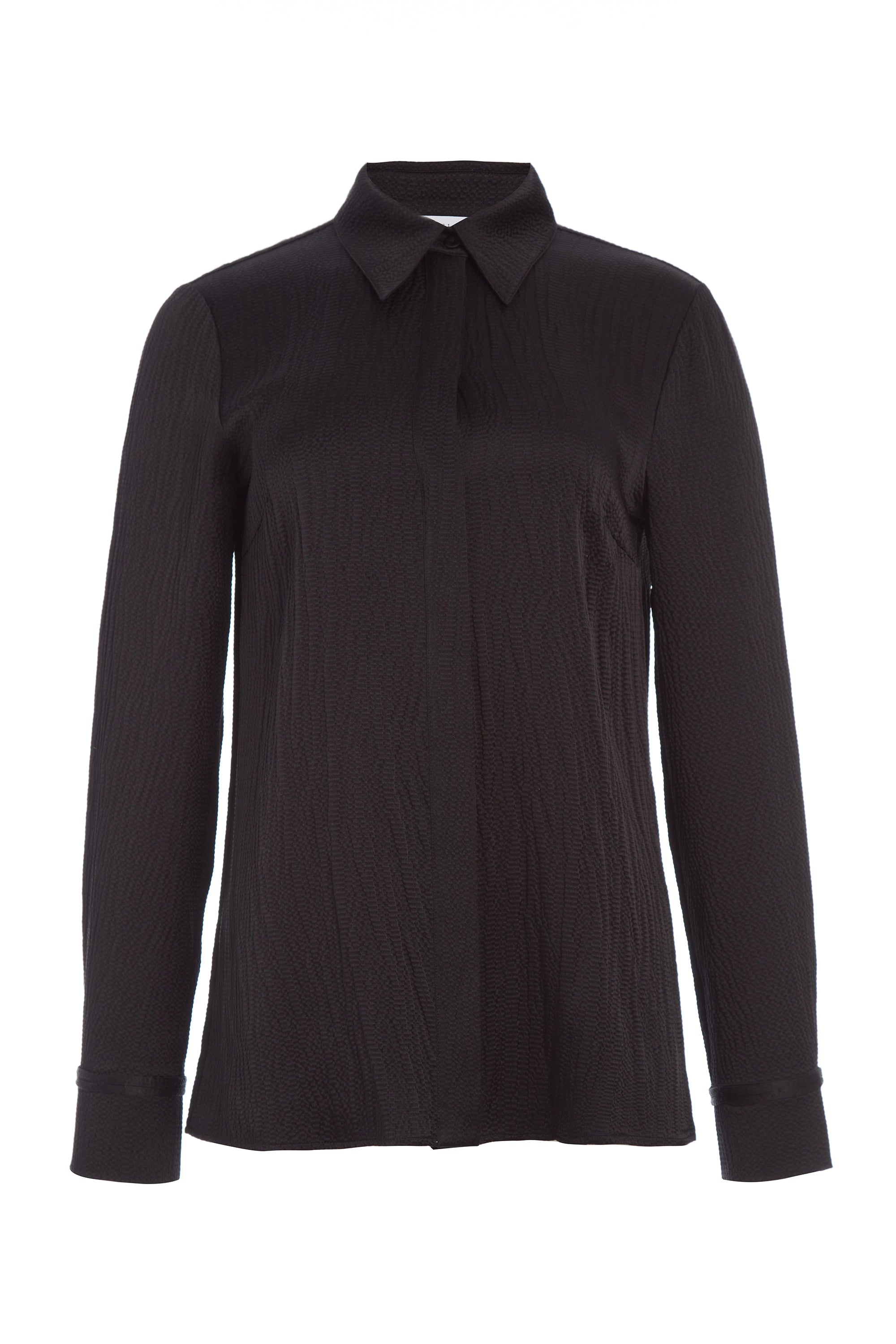 Cruz Shirt in Black Silk-- Solid Color Striped Floral