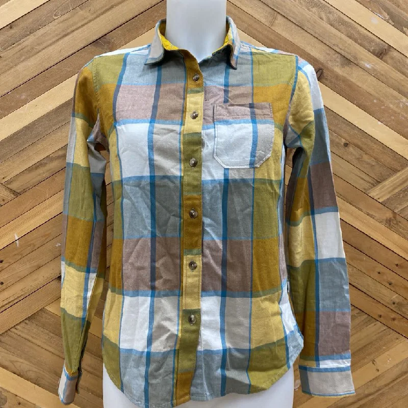 The North Face - Women's Flannel Shirt - MSRP $105: Yellow/White/Blue-women-SM-- Boxy Fit Fitted Loose
