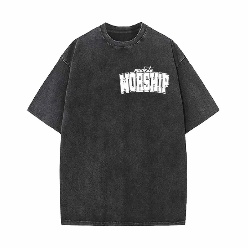 Made to Worship Letters Vintage Washed T-shirt -- Basic T-Shirt Crew Neck Short Sleeve Made to Worship Letters Vintage Washed T-shirt -- Basic T-Shirt Crew Neck Short Sleeve