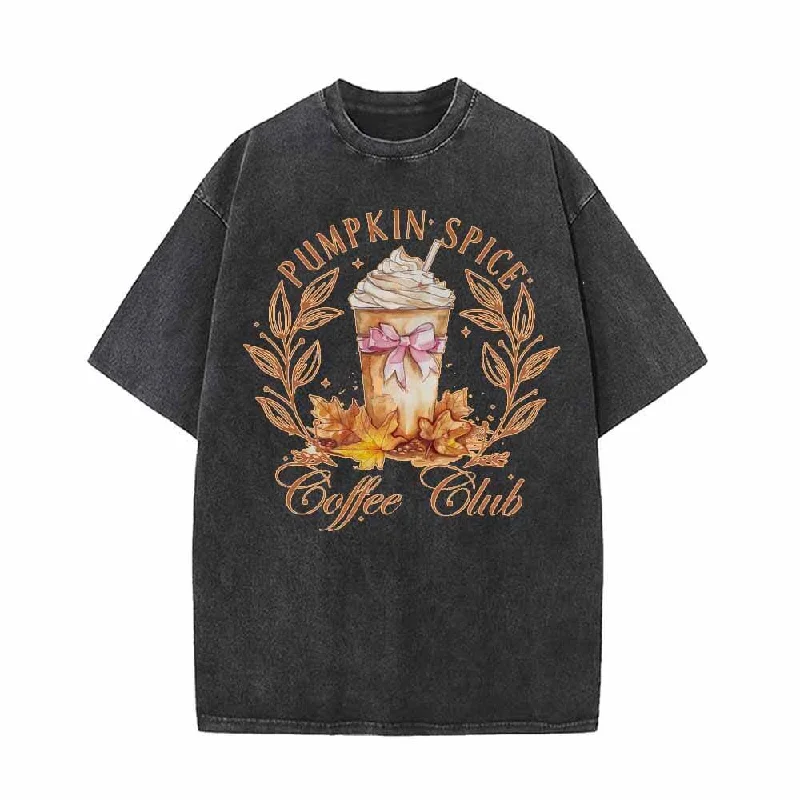 Pumpkin Spice Coffee Club Vintage Washed T-shirt-- Chenille Blend Fleece Blend Nylon Blend Pumpkin Spice Coffee Club Vintage Washed T-shirt-- Chenille Blend Fleece Blend Nylon Blend