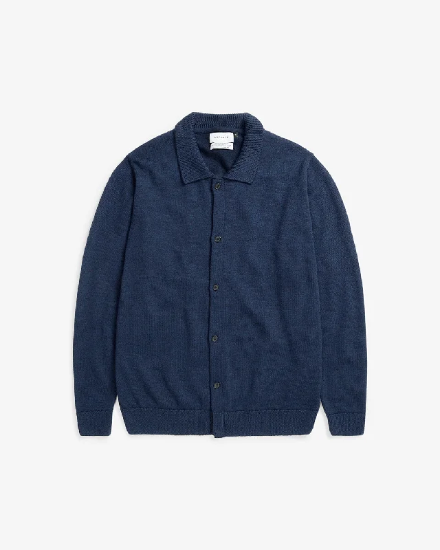 Strick Shirt Merinowolle - Blau-- Polka Dot Checkered Tartan