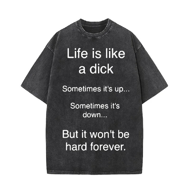 Life Is Like A Dick Vintage Washed T-shirt-- Collared Crew Neck Turtle Neck