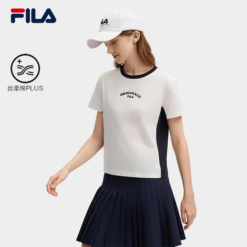FILA CORE LIFESTYLE ORIGINALE FÊTE DE LA MUSIQUE Women Short Sleeve T-shirt (White)-- Ribbed Striped Patterned FILA CORE LIFESTYLE ORIGINALE FÊTE DE LA MUSIQUE Women Short Sleeve T-shirt (White)-- Ribbed Striped Patterned