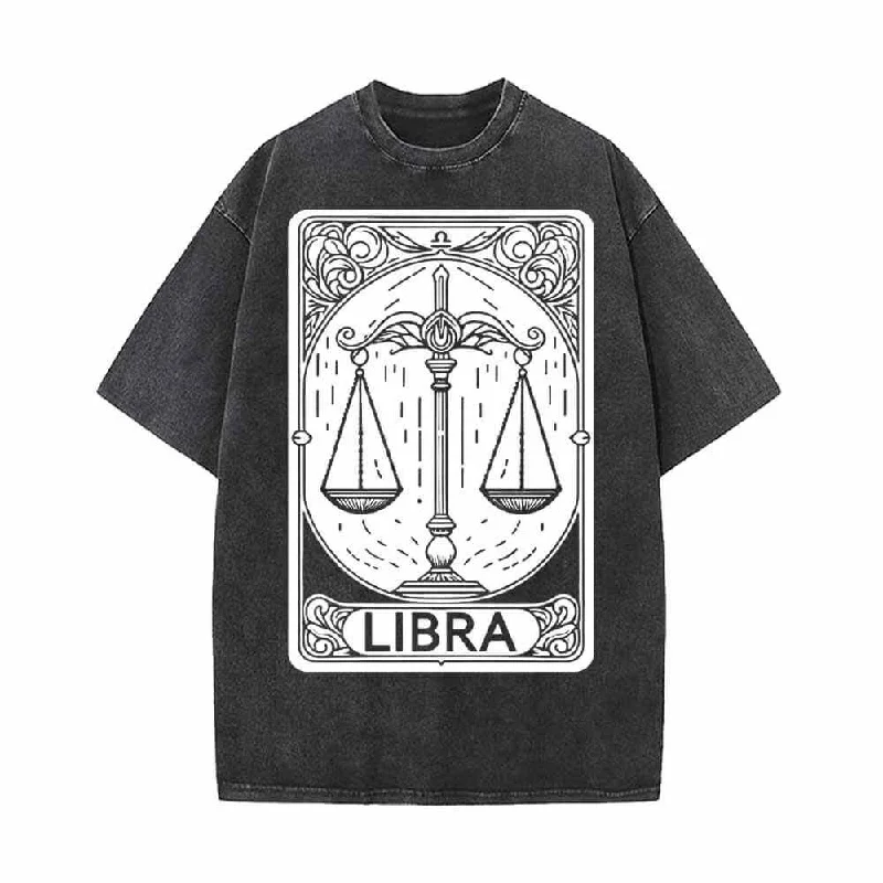 Libra Tarot Card Horoscope Vintage Washed T-shirt-- Handmade Hand-knitted Hand-woven