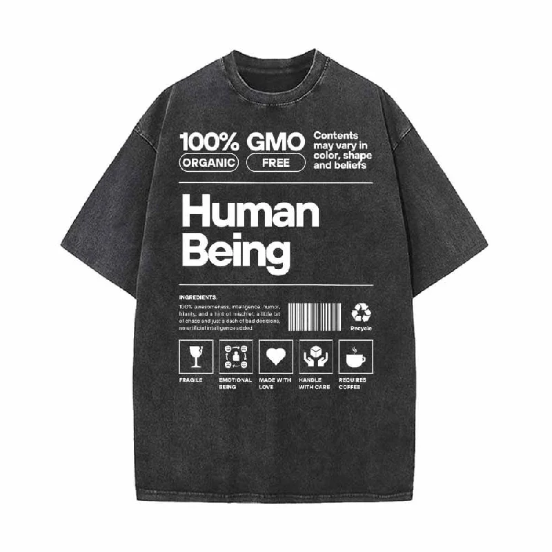 Human Being Vintage Washed T-shirt-- Fitted T-Shirt Seamless Stretchy