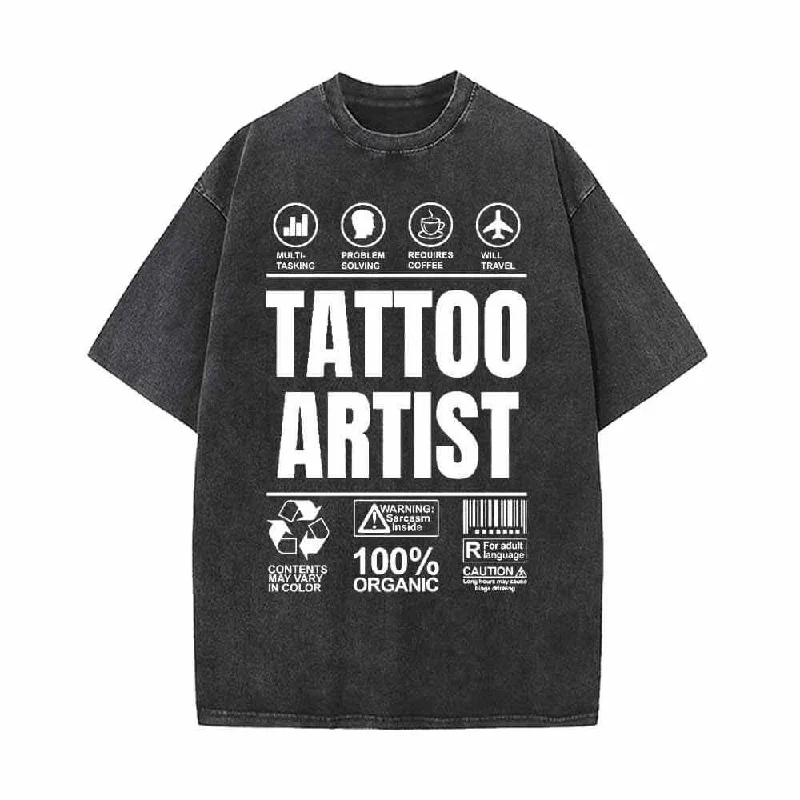 Tattoo Artist Vintage Washed T-shirt-- Polka Dot Checkered Tartan