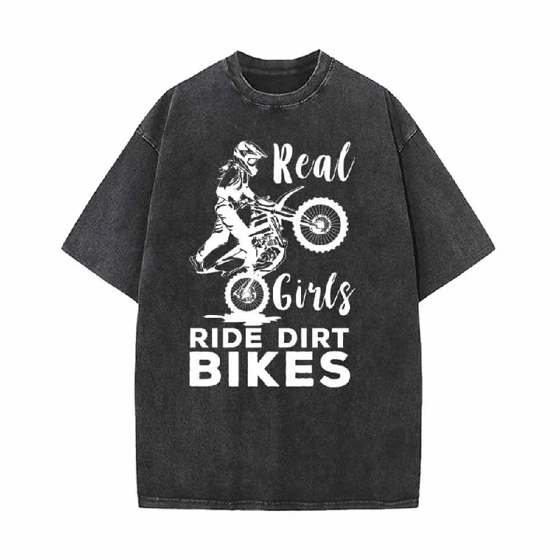 Real Girls Ride Dirt Bikes Vintage Washed T-shirt-- Real Fur Shearling Chenille