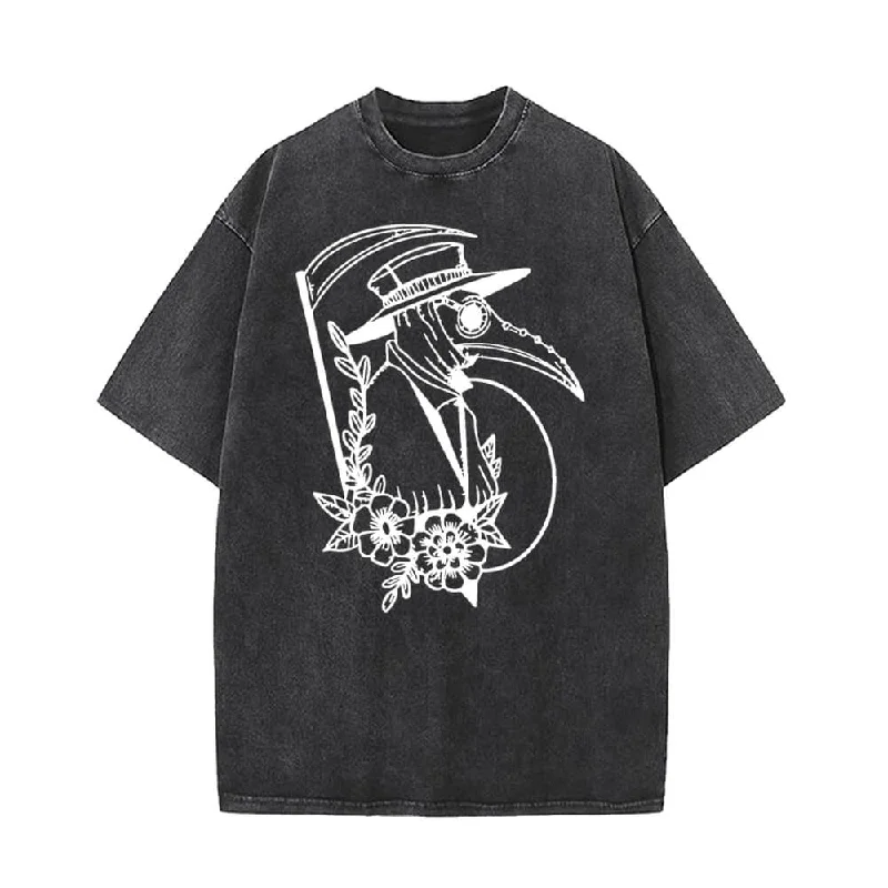 Death Sickle Plague Doctor Vintage Washed T-shirt-- Ribbed T-Shirt High Neck Heavyweight Death Sickle Plague Doctor Vintage Washed T-shirt-- Ribbed T-Shirt High Neck Heavyweight