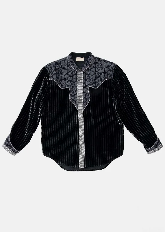 Black/Flora Shirt-- Knit Fabric Woven Fabric Fleece Fabric