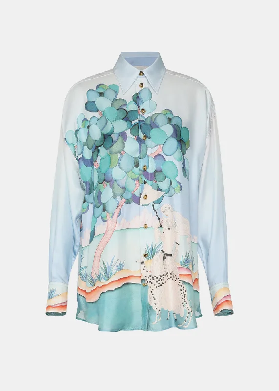Jade Illustration Oversized Shirt-- V-Neck T-Shirt Long Sleeve Cotton