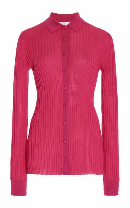 Cavalieri Knit Shirt in Fuchsia Cashmere Silk-- Lace Blend Ribbed Blend Corduroy Blend