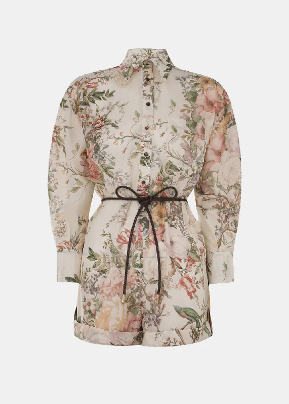 Cream Waverly Shirt Playsuit-- Beaded Sequined Faux Fur