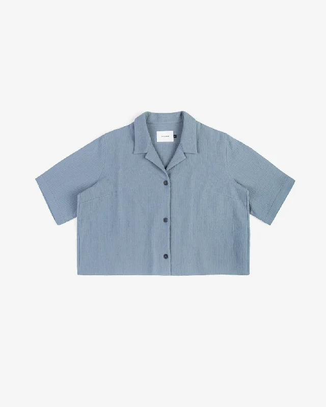 Kurzes Bowling Shirt Bio Baumwolle - Blau-- Modern Contemporary Chic