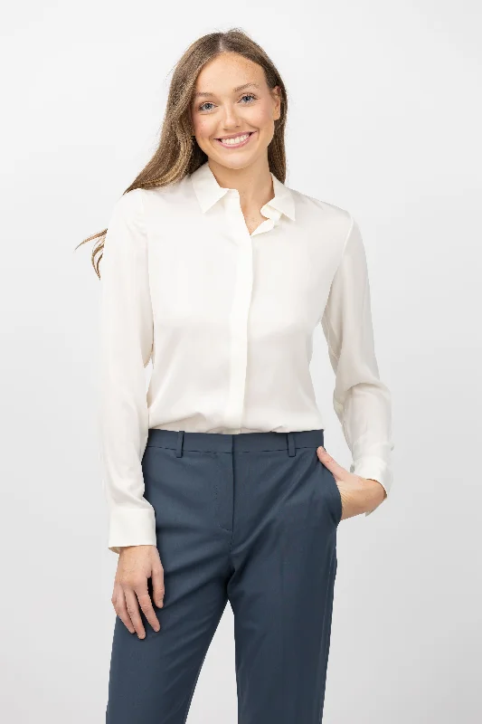 Theory Fitted Shirt In Ivory-- Ribbed Striped Patterned