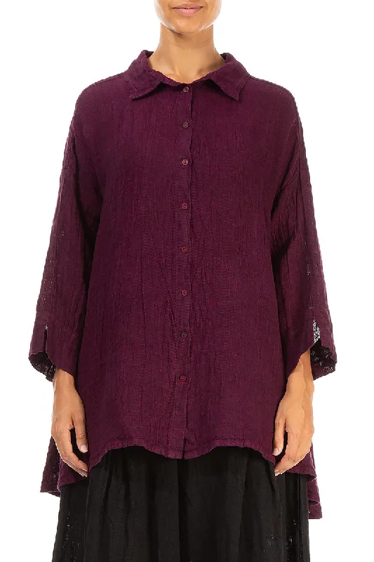 Loose Magenta Mélange Linen Shirt-- Fashionable Trendy Casual