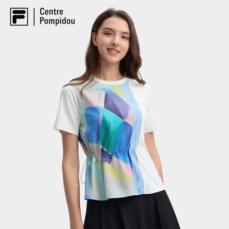 FILA CORE LIFESTYLE HERITAGE Women Short Sleeve T-shirt (White)-- Knit Fabric Woven Fabric Fleece Fabric FILA CORE LIFESTYLE HERITAGE Women Short Sleeve T-shirt (White)-- Knit Fabric Woven Fabric Fleece Fabric