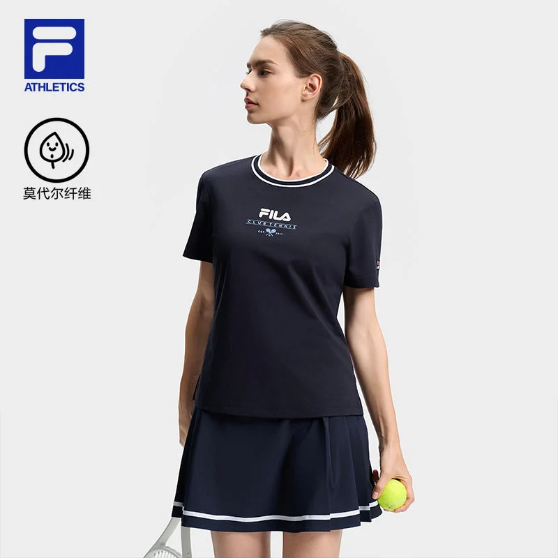 FILA CORE ATHLETICS TENNIS1 ART IN SPORTS Women Short Sleeve T-shirt (Light Blue / Navy / White)-- Mesh Blend Leather Blend Suede Blend FILA CORE ATHLETICS TENNIS1 ART IN SPORTS Women Short Sleeve T-shirt (Light Blue / Navy / White)-- Mesh Blend Leather Blend Suede Blend