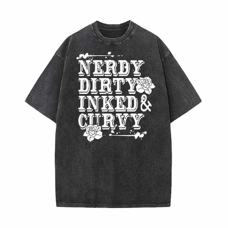 Nerdy Dirty Inked Curvy Vintage Washed T-shirt-- Collared Crew Neck Turtle Neck