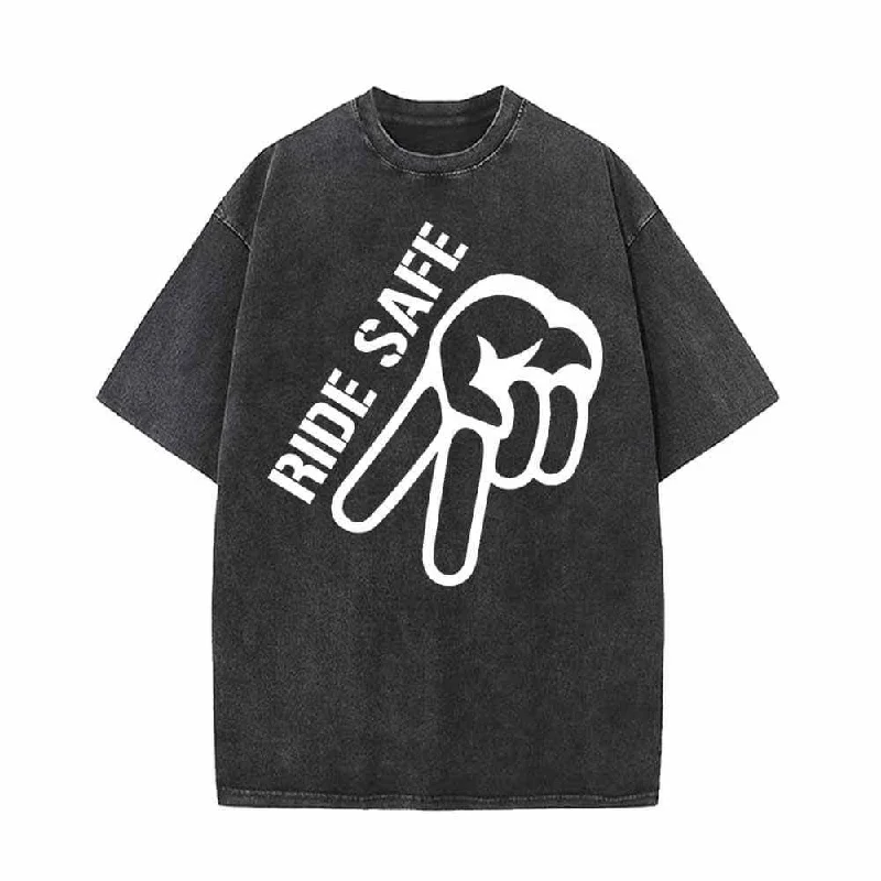 Ride Safe Yeah Biker Vintage Washed T-shirt-- Mesh Blend Leather Blend Suede Blend