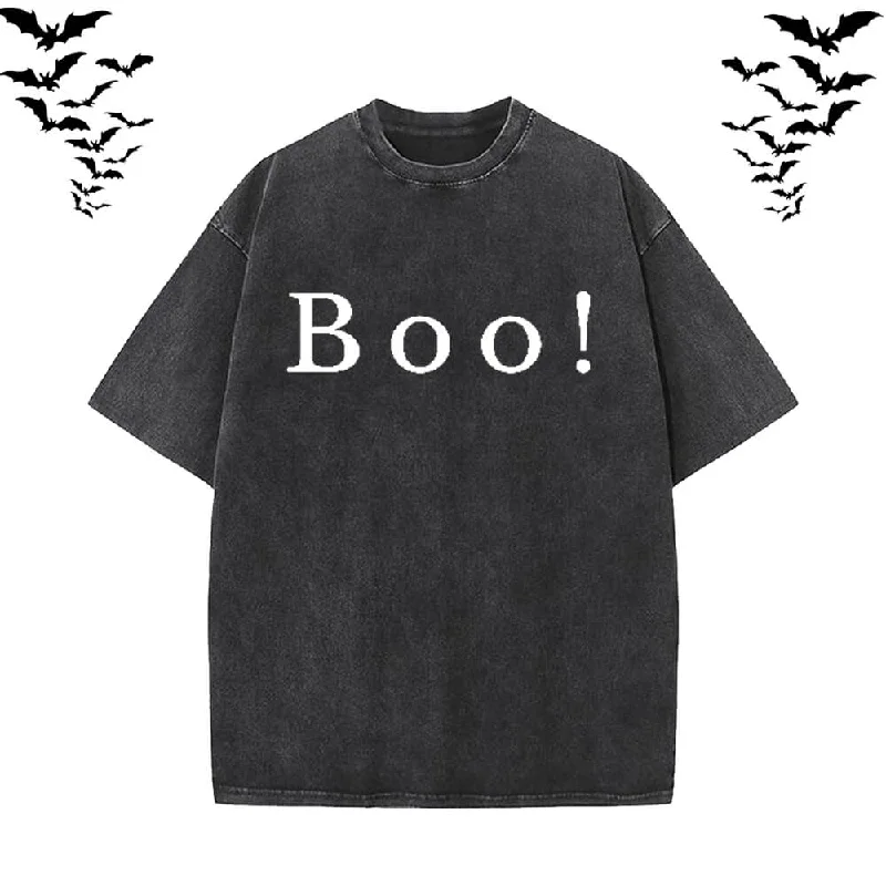 Halloween Boo Vintage Washed T-shirt-- Hooded Caped Shawl Collar