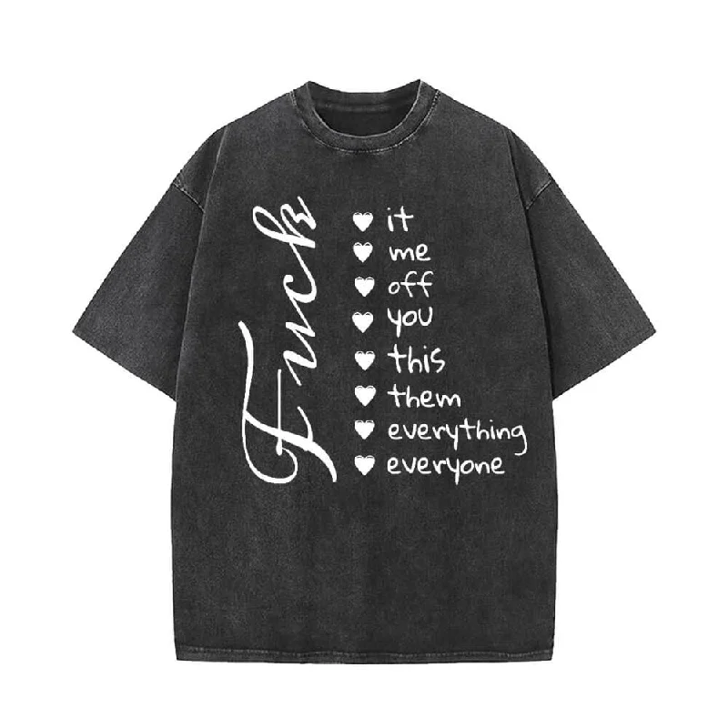 Funny Humor Print Vintage Washed T-shirt-- Zippered Front Buttoned Front Snap Front