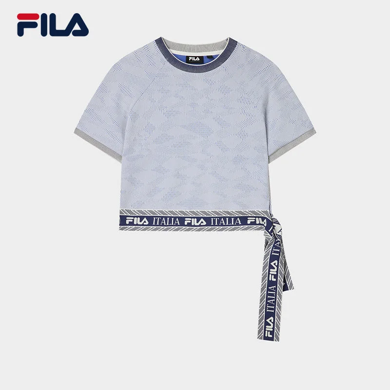 FILA CORE WHITE LINE EMERALD Women Short Sleeve T-shirt in Full Print-- Zippered Front Buttoned Front Snap Front FILA CORE WHITE LINE EMERALD Women Short Sleeve T-shirt in Full Print-- Zippered Front Buttoned Front Snap Front