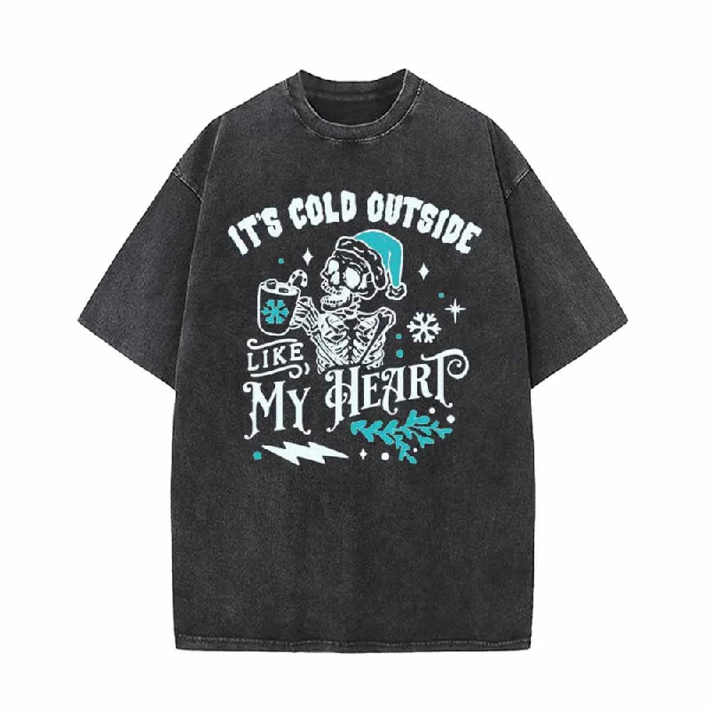 It’s Cold Outside Like My Heart Vintage Washed T-shirt-- Collared Crew Neck Turtle Neck