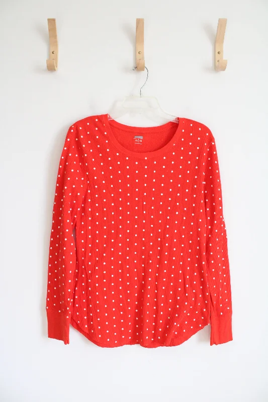 Red & White Polka Dot Waffle Knit Long Sleeved Shirt | XL-- Lace Blend Ribbed Blend Corduroy Blend Red & White Polka Dot Waffle Knit Long Sleeved Shirt | XL-- Lace Blend Ribbed Blend Corduroy Blend