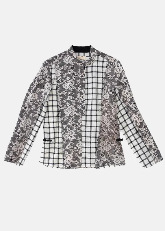 Grey/Checks Shirt-- Hooded Caped Shawl Collar