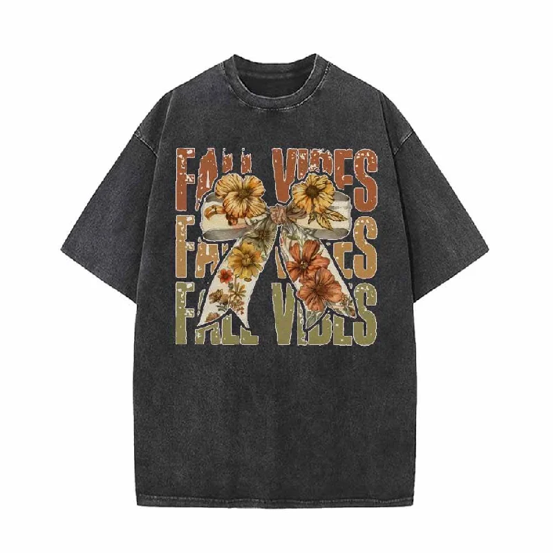 Sun Flower Bow Vintage Washed T-shirt-- Polka Dot Checkered Tartan