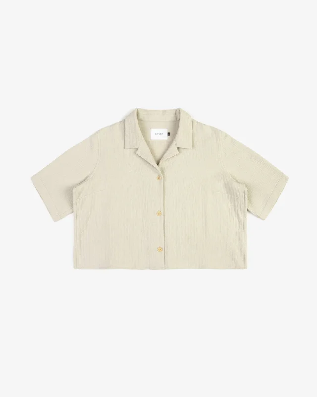 Kurzes Bowling Shirt Bio Baumwolle - Sand-- Elegant Classic Vintage