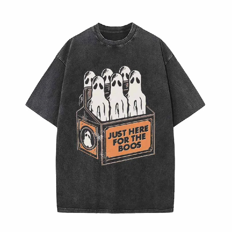 Just Here For The Boos Vintage Washed T-shirt-- Embroidered Appliqued Beaded