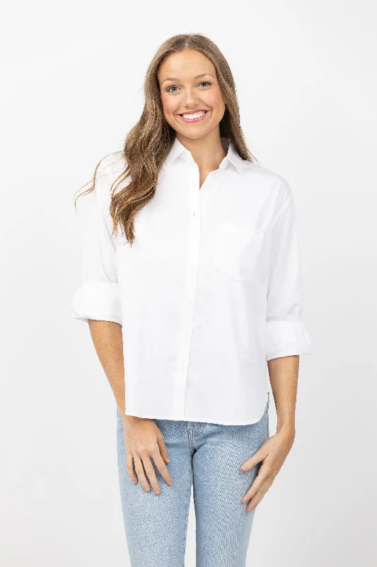 Trovata Blake Oversized Shirt in White-- Polka Dot Checkered Tartan
