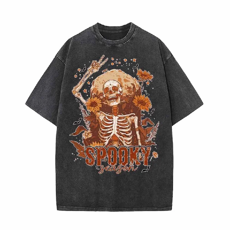 Happy Skeleton Spooky Season Vintage Washed T-shirt-- Machine Wash Dry Clean Hand Wash Happy Skeleton Spooky Season Vintage Washed T-shirt-- Machine Wash Dry Clean Hand Wash