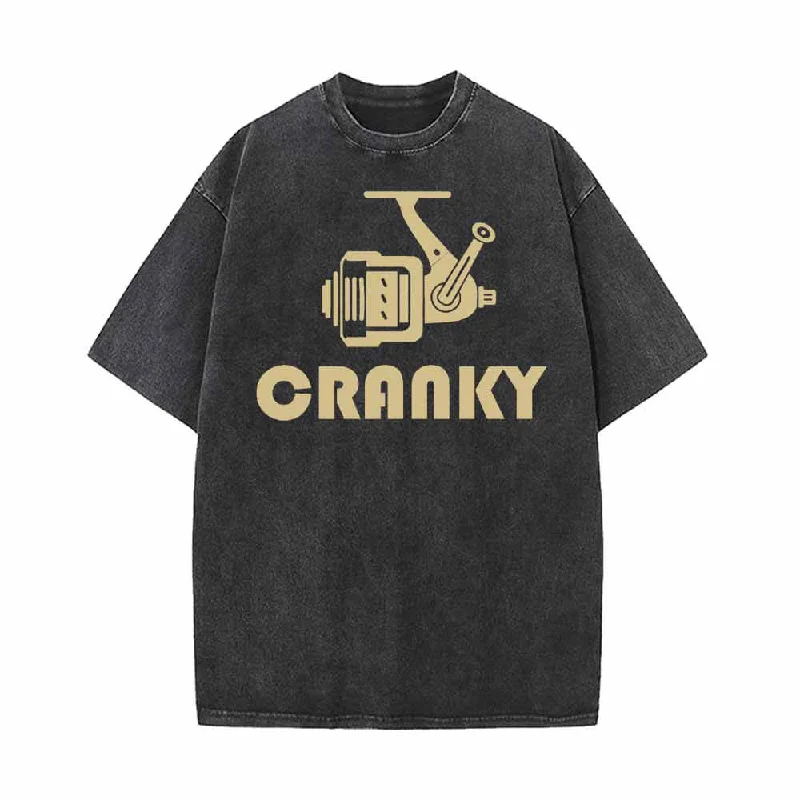 Cranky Fishing Reel Funny Vintage Washed T-shirt-- Solid Color Striped Floral