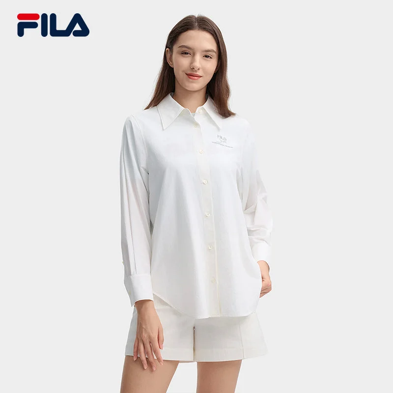 FILA CORE LIFESTYLE HERITAGE MYSTERIOUS JOURNEY Women Long Sleeve Shirt (White)-- Thin T-Shirt Open Front Quick Dry FILA CORE LIFESTYLE HERITAGE MYSTERIOUS JOURNEY Women Long Sleeve Shirt (White)-- Thin T-Shirt Open Front Quick Dry