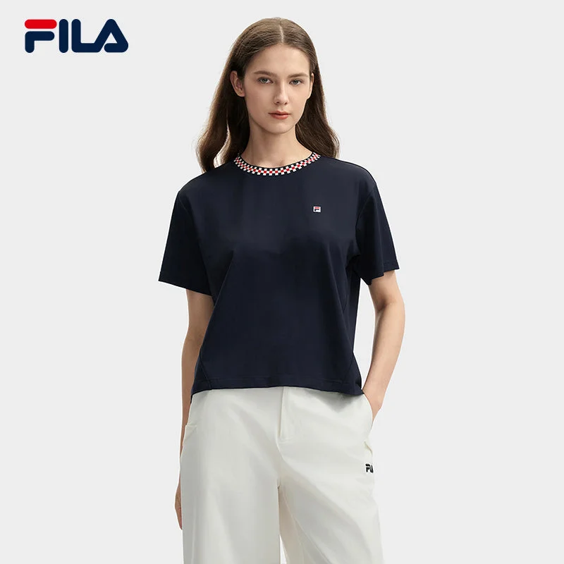 FILA CORE LIFESTYLE MH1 DNA-FRENCH CHIC Women Short Sleeve T-shirt (Navy)-- Graphic T-Shirt Round Neck Polyester