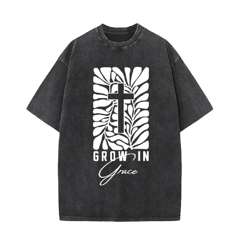 Grow In Grace Cross Vintage Washed T-shirt-- Cashmere Blend Cotton Blend Poly Blend