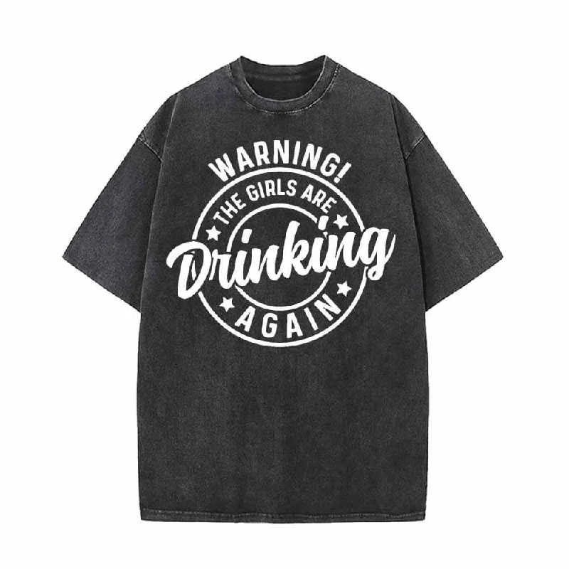 The Girls Are Drinking Again Vintage Washed T-shirt-- Embroidered Appliqued Beaded
