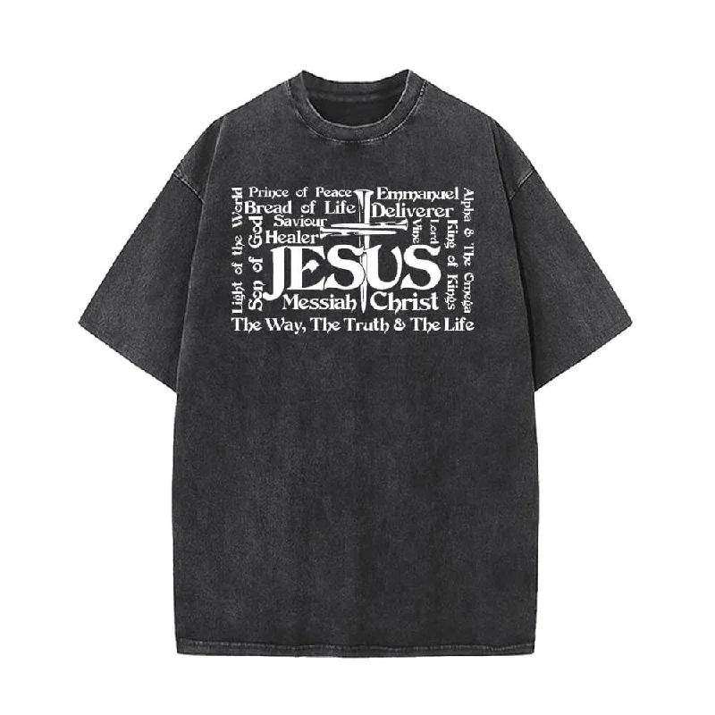 Jesus Cross Christian Vintage Washed T-shirt-- Real Fur Shearling Chenille